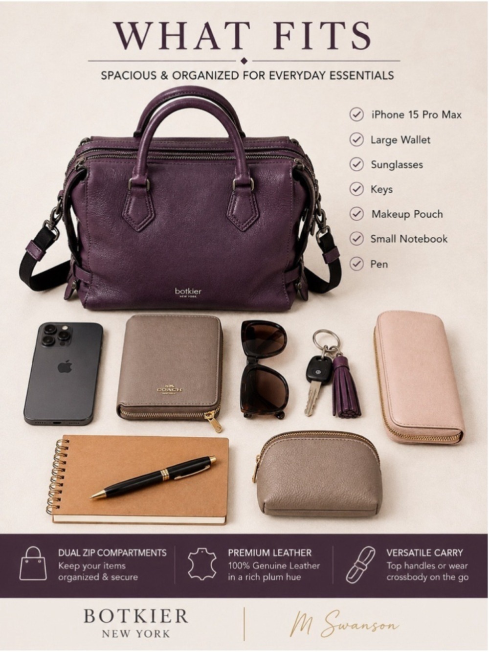 Botkier New York Moto Leather Satchel – Winter Purple - Picture 12 of 16